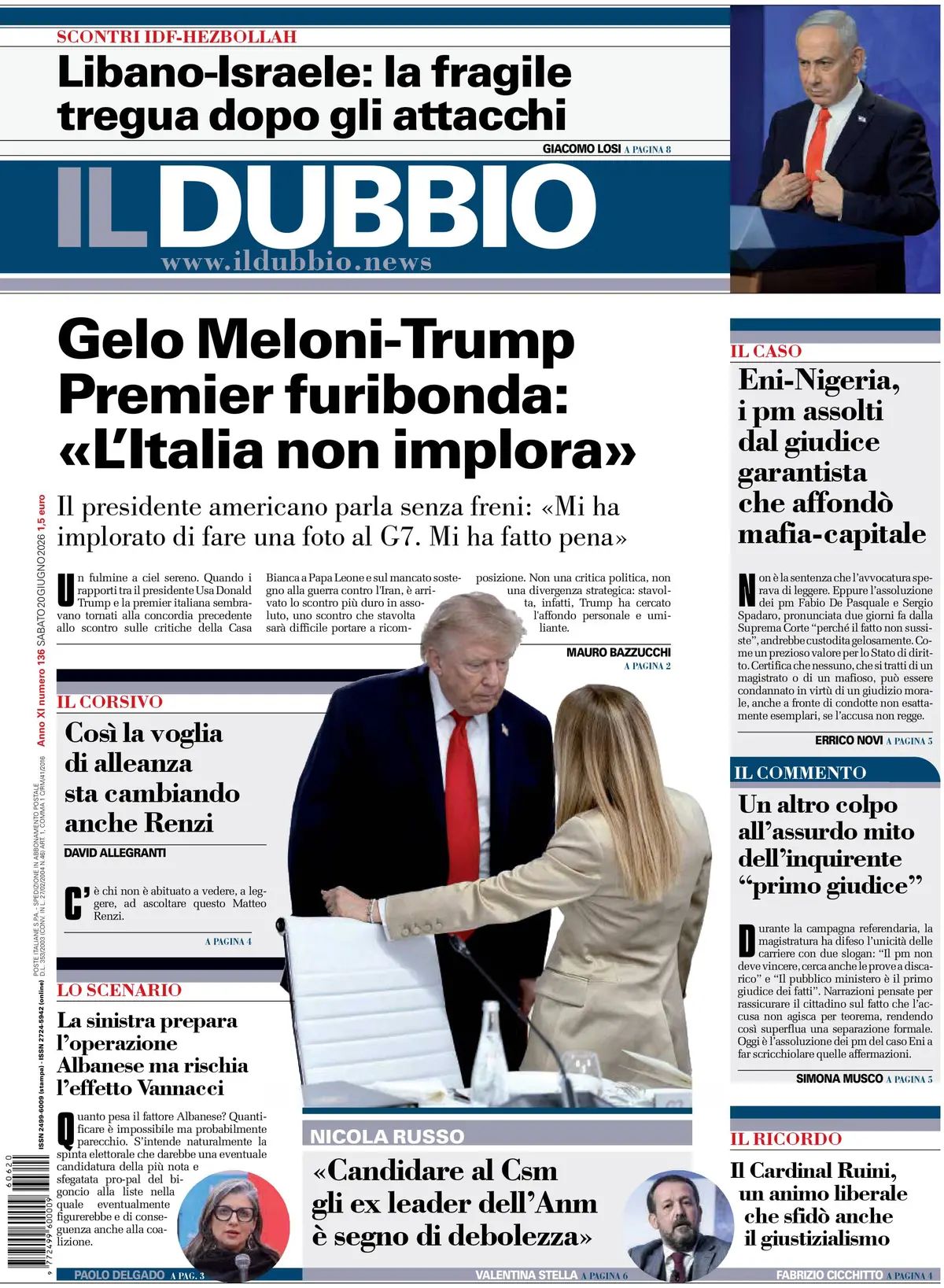 Il Dubbio, prima pagina