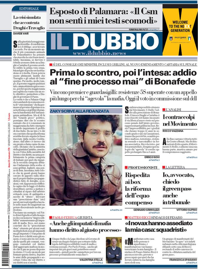 Il Dubbio, prima pagina