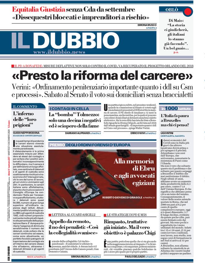 Il Dubbio, prima pagina