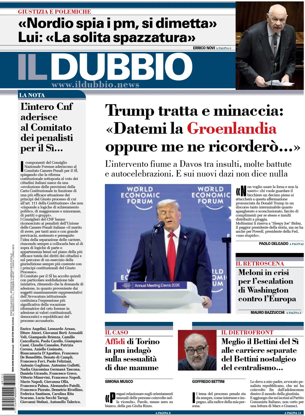 Il Dubbio, prima pagina