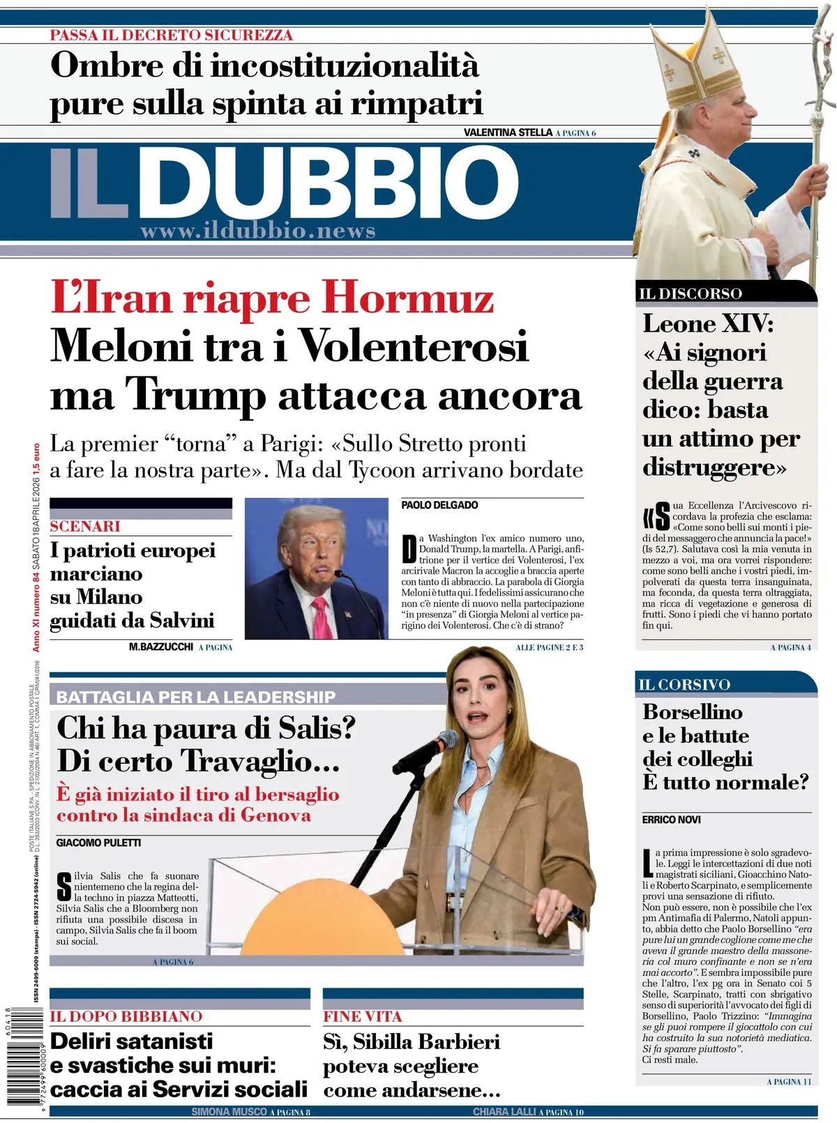 Il Dubbio, prima pagina