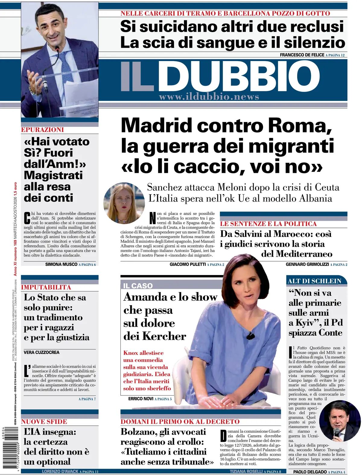 Il Dubbio, prima pagina