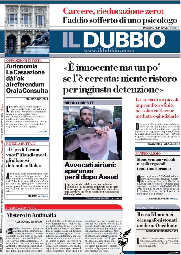 Il Dubbio, prima pagina