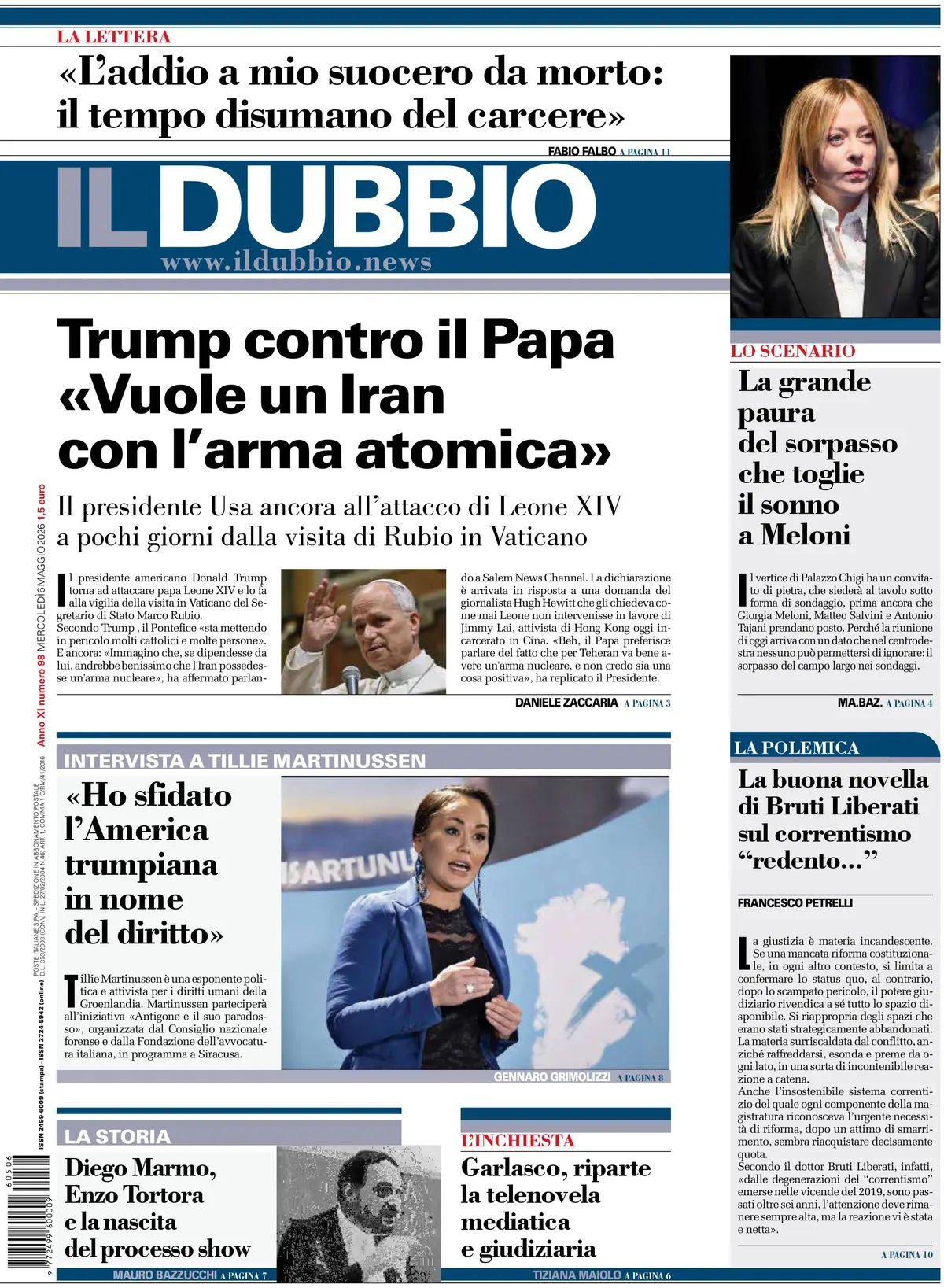Il Dubbio, prima pagina