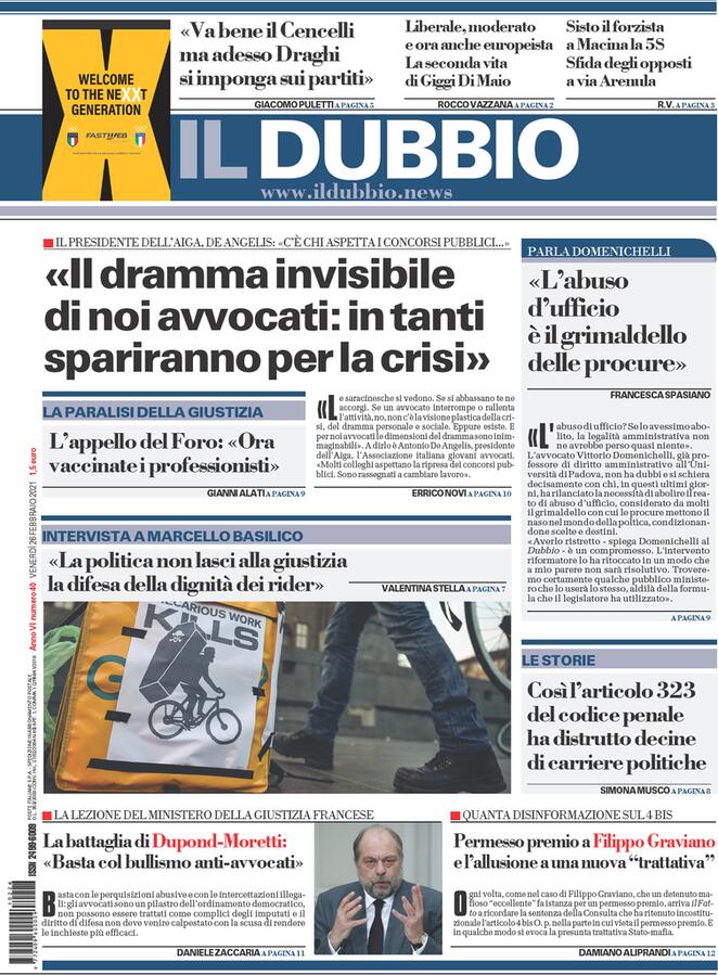 Il Dubbio, prima pagina