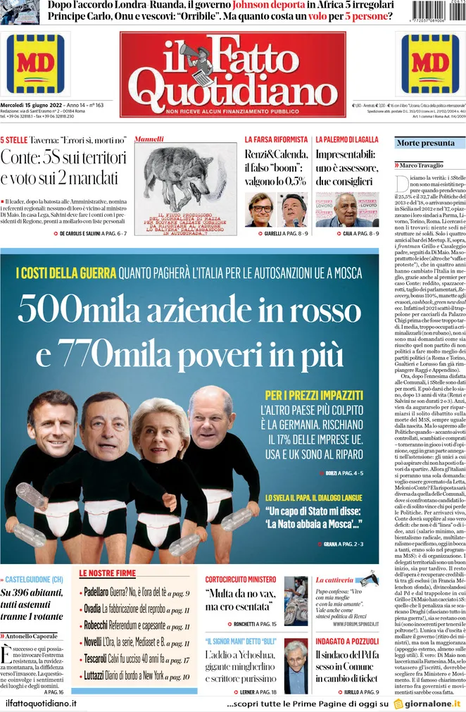 Prima pagina «Il Fatto Quotidiano» | Giornali.it