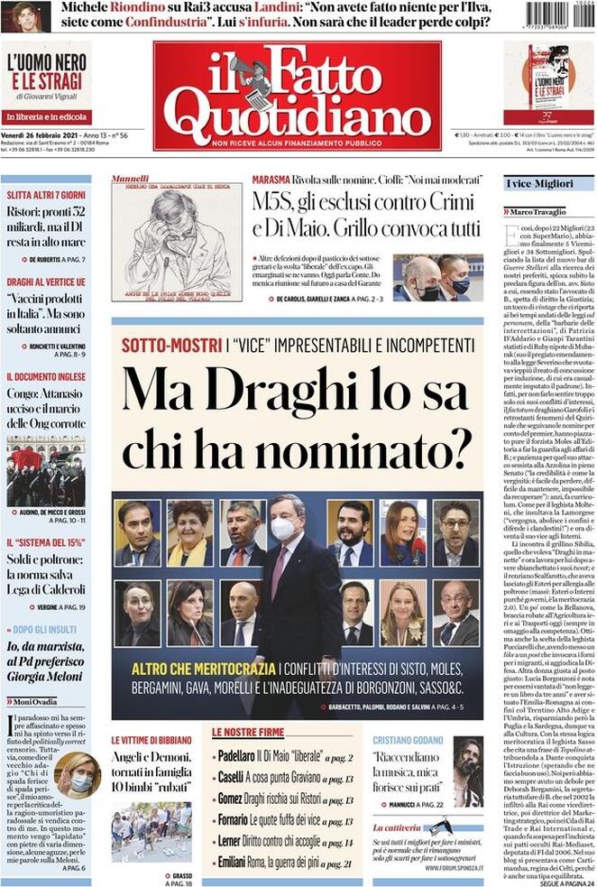 Il Fatto Quotidiano, prima pagina