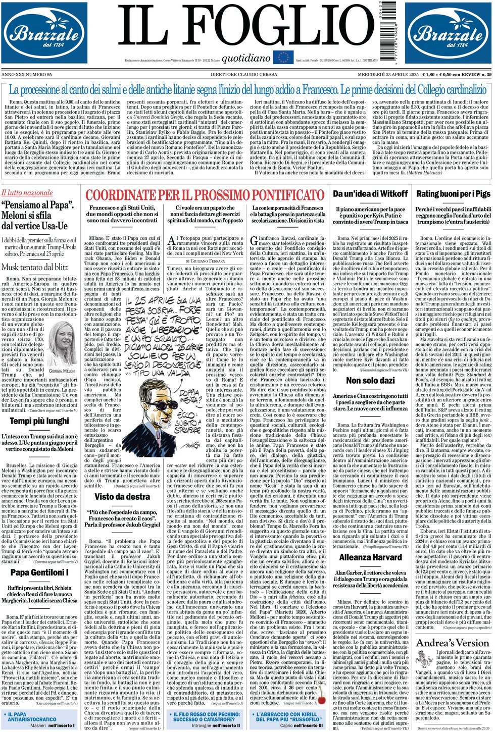 Il Foglio, prima pagina