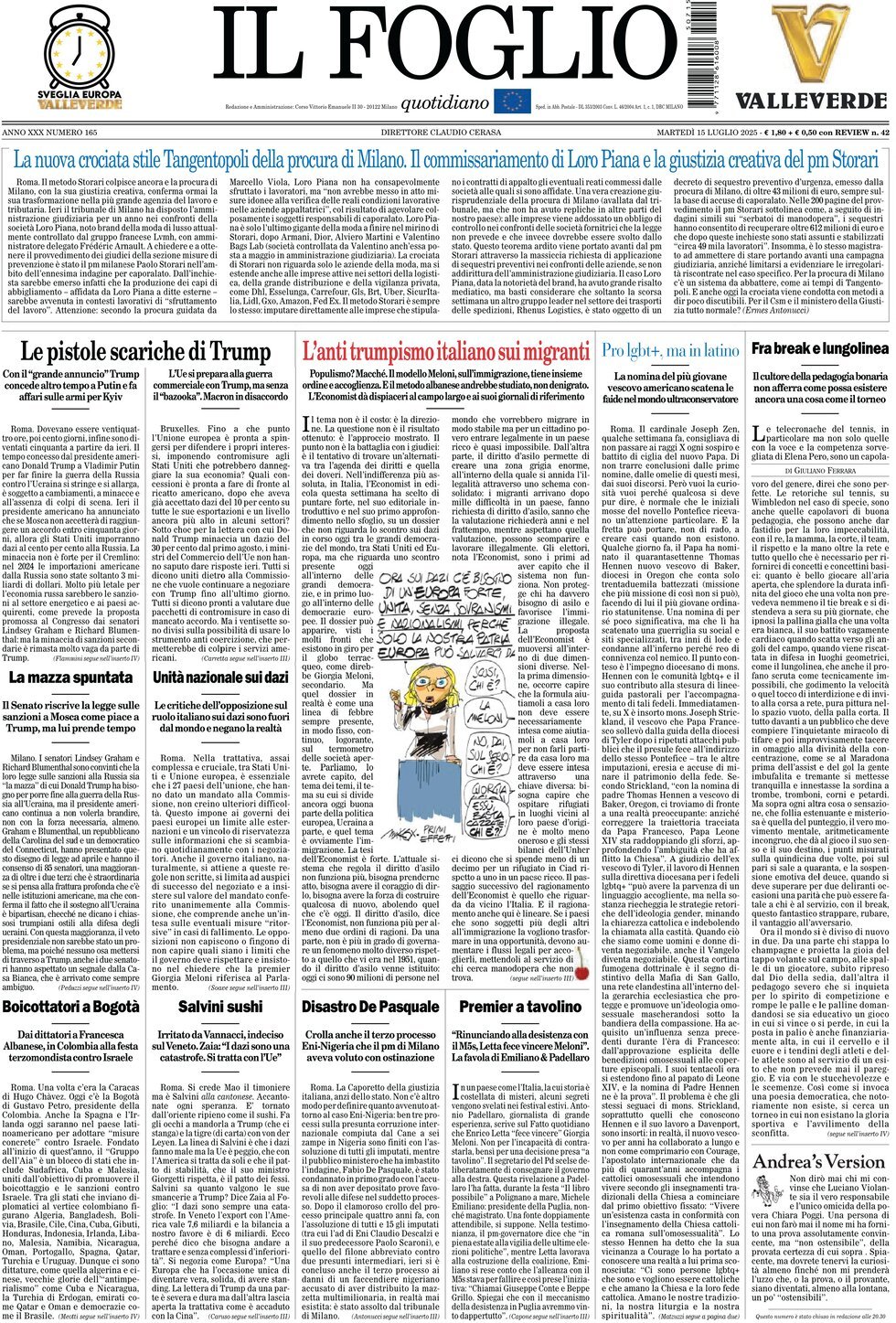 Il Foglio, prima pagina