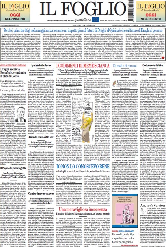 Il Foglio, prima pagina