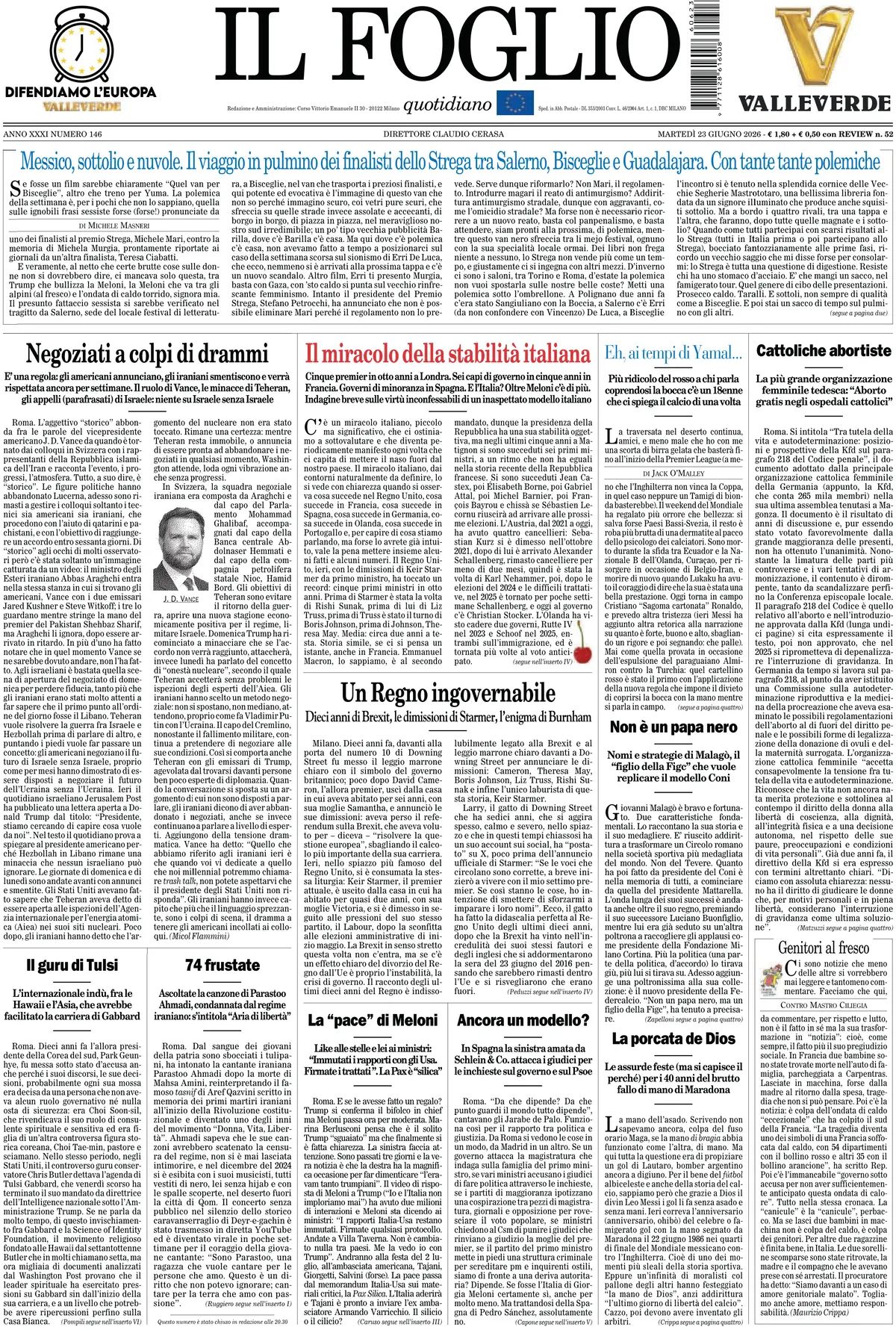 Il Foglio, prima pagina