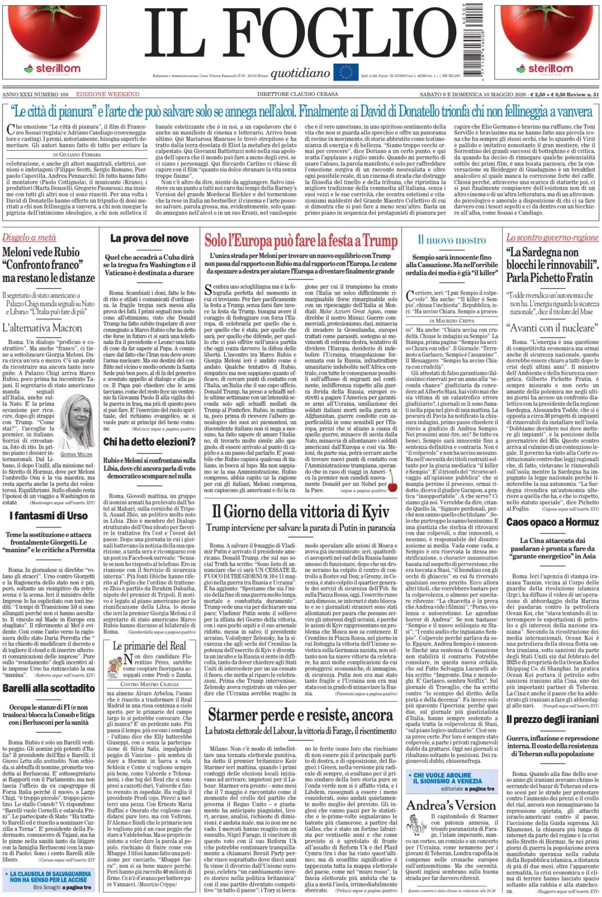 Il Foglio, prima pagina