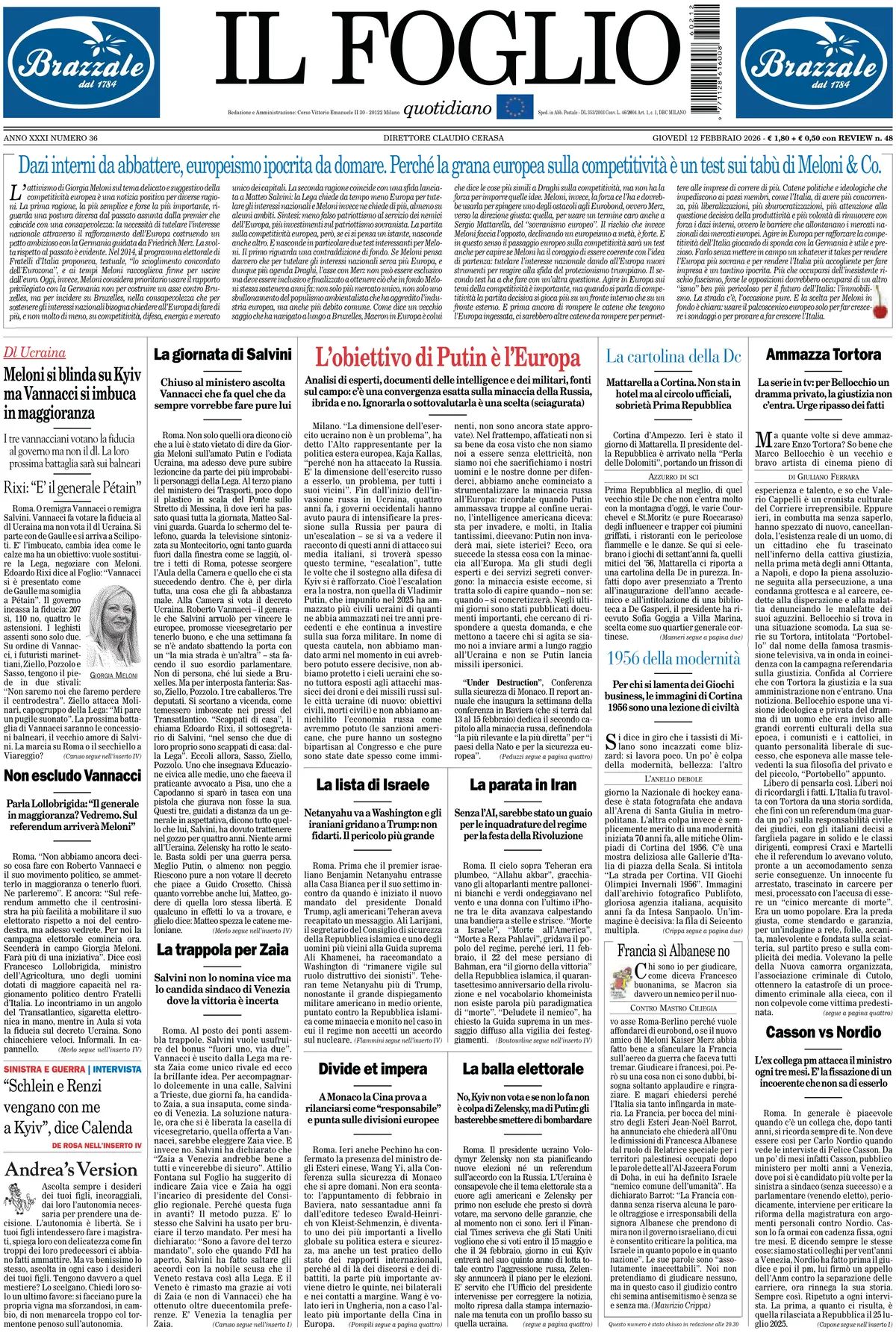 Il Foglio, prima pagina