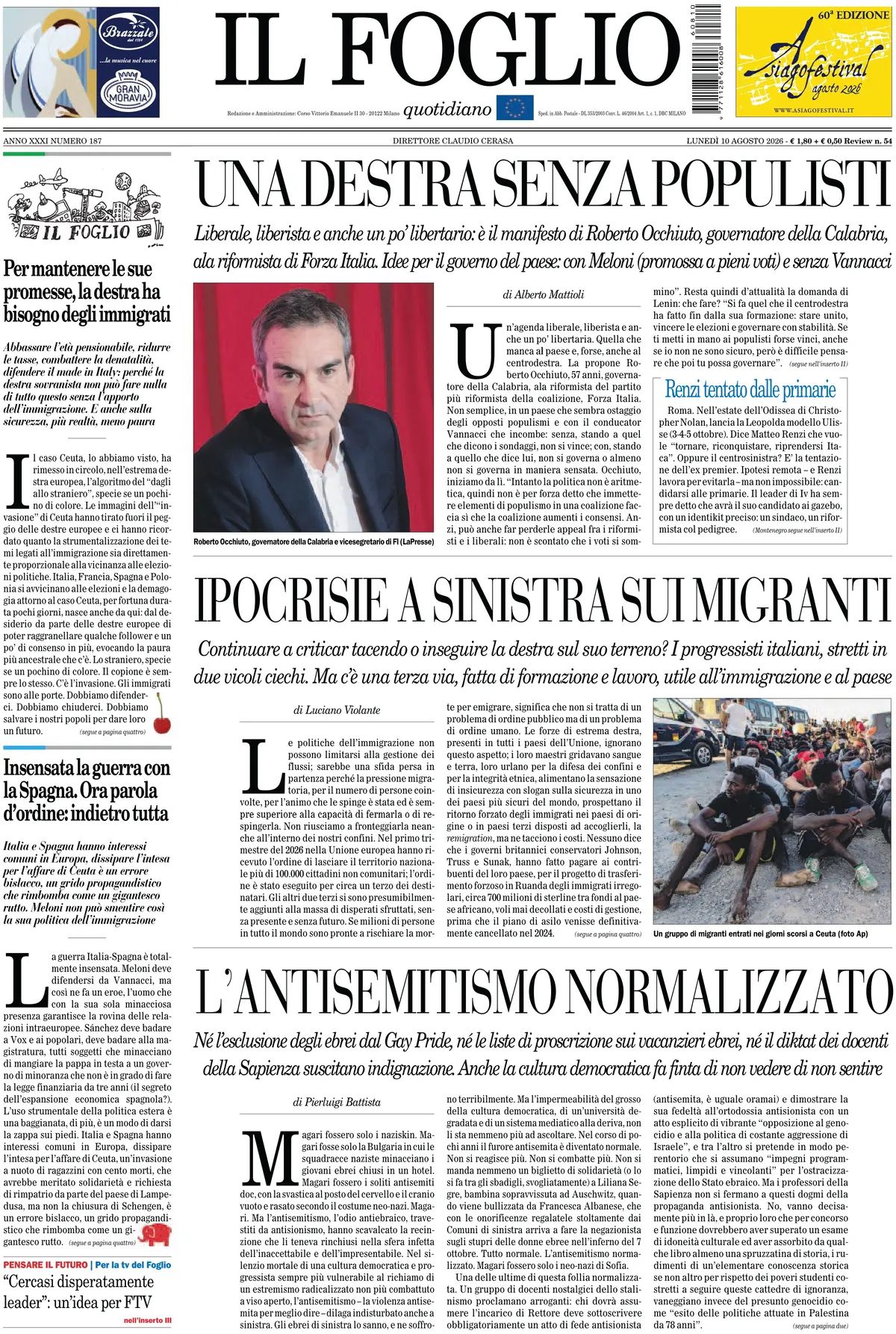 Il Foglio, prima pagina