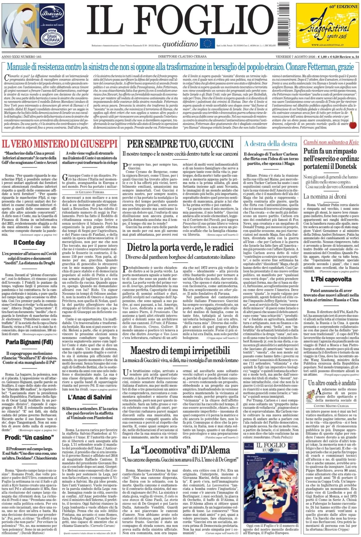 Il Foglio, prima pagina