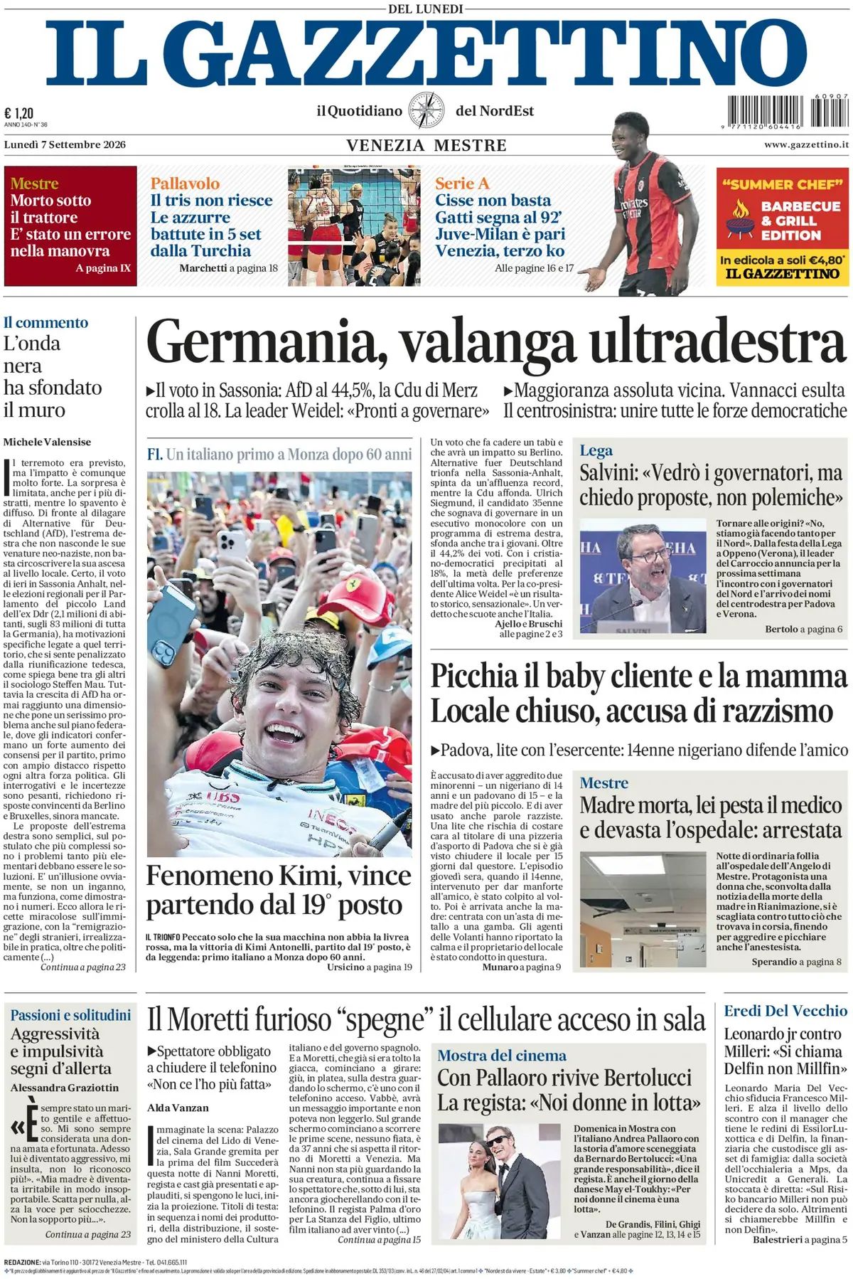 Il Gazzettino, prima pagina