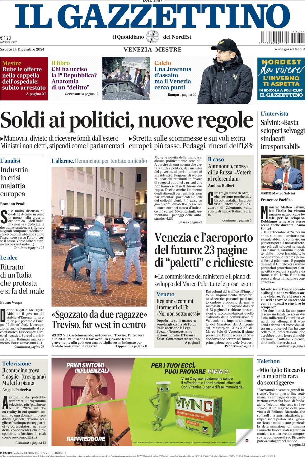 Il Gazzettino, prima pagina