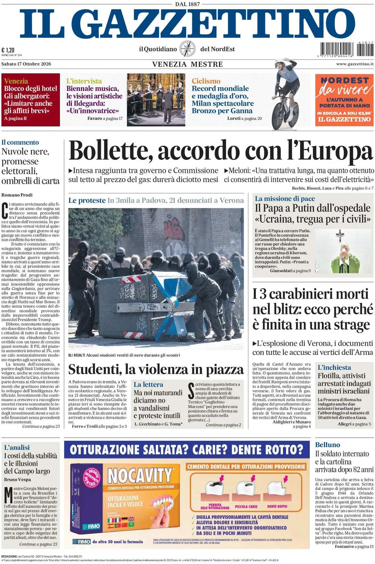Il Gazzettino, prima pagina