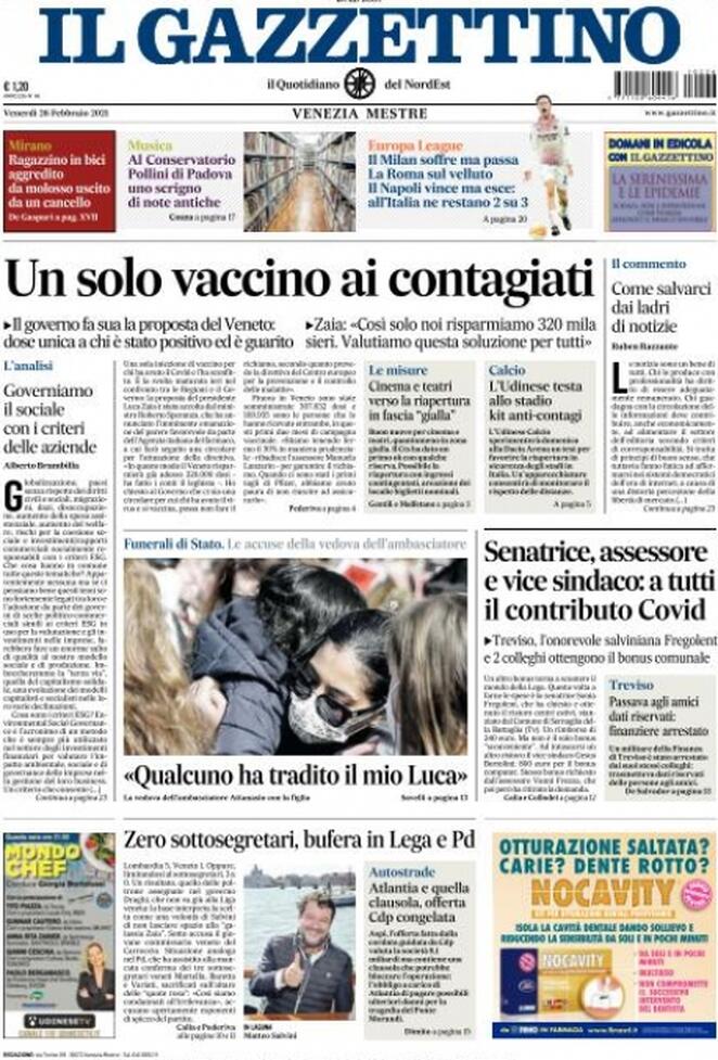 Il Gazzettino, prima pagina