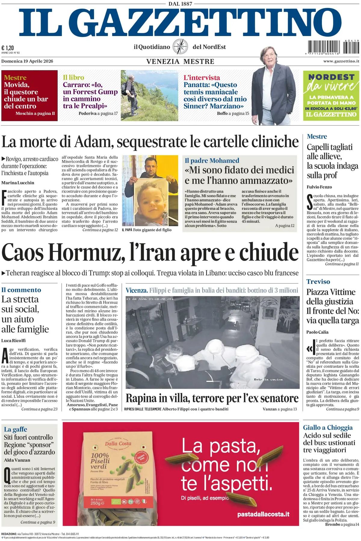 Il Gazzettino, prima pagina