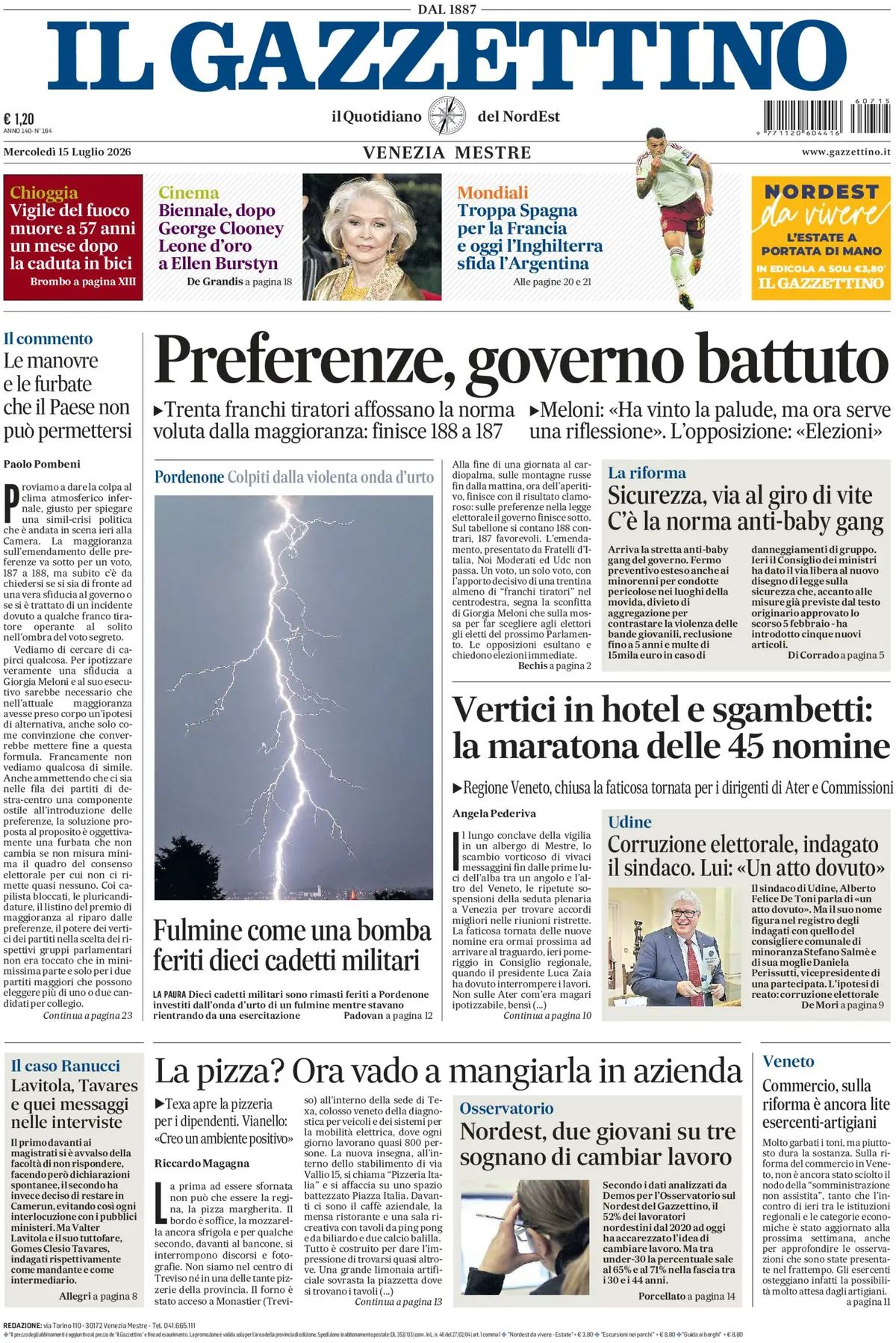 Il Gazzettino, prima pagina