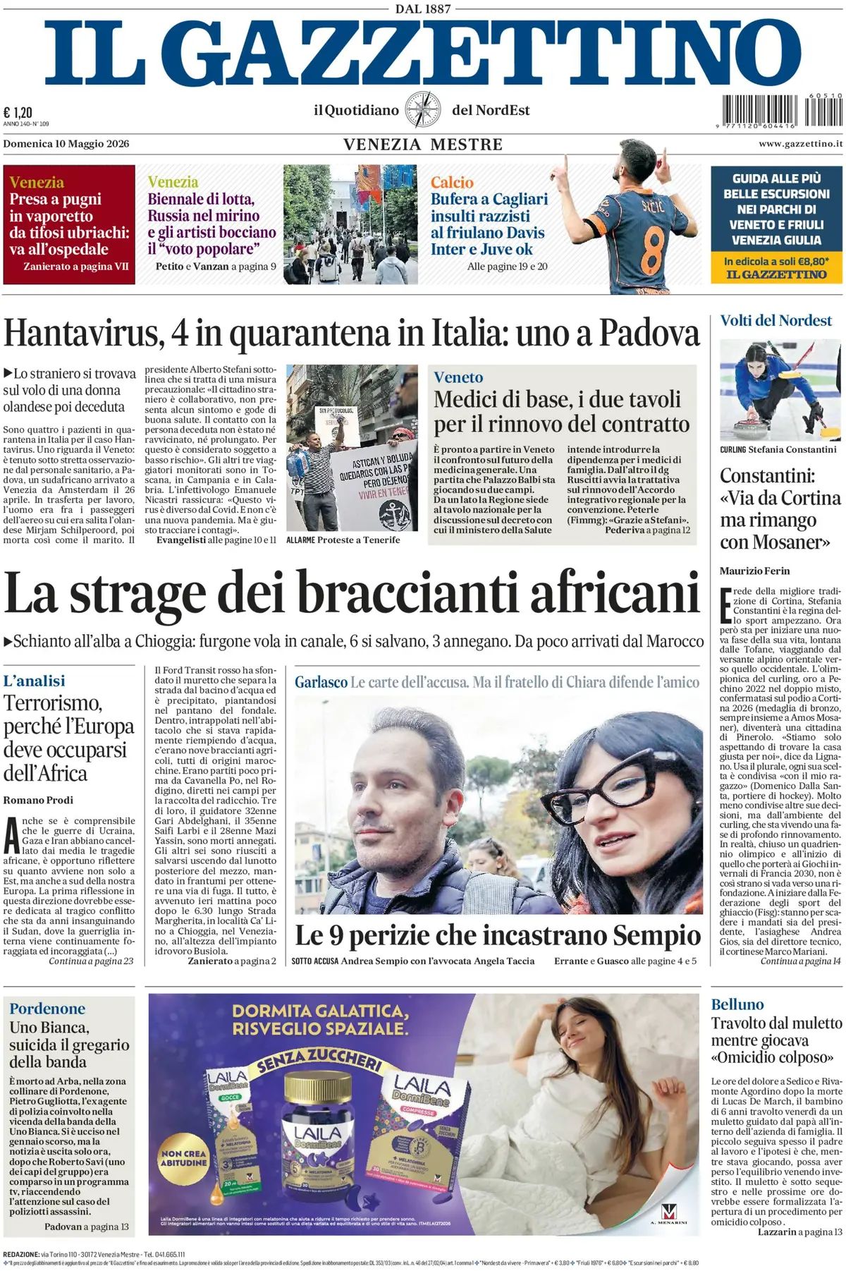 Il Gazzettino, prima pagina
