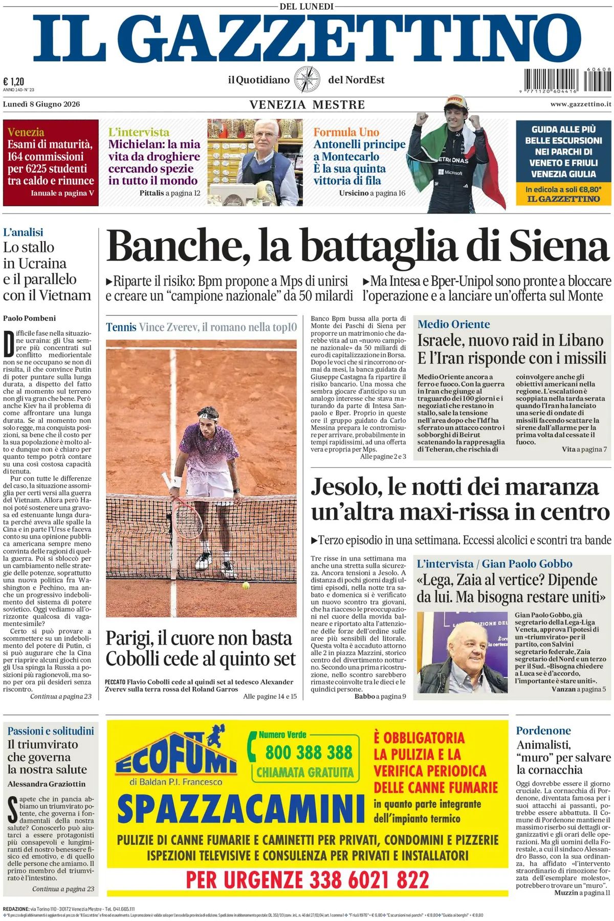 Il Gazzettino, prima pagina