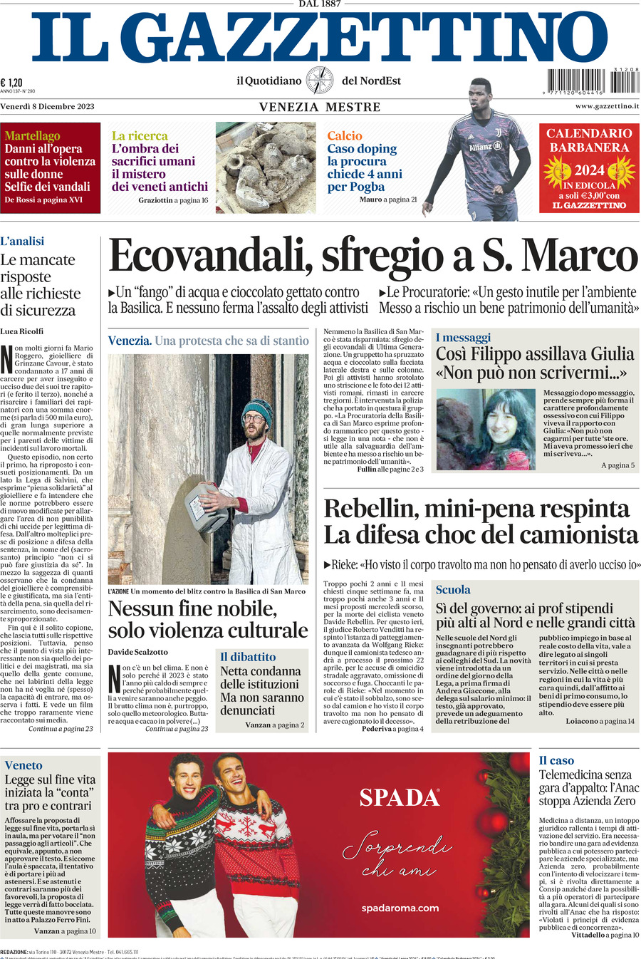 Il Gazzettino, prima pagina