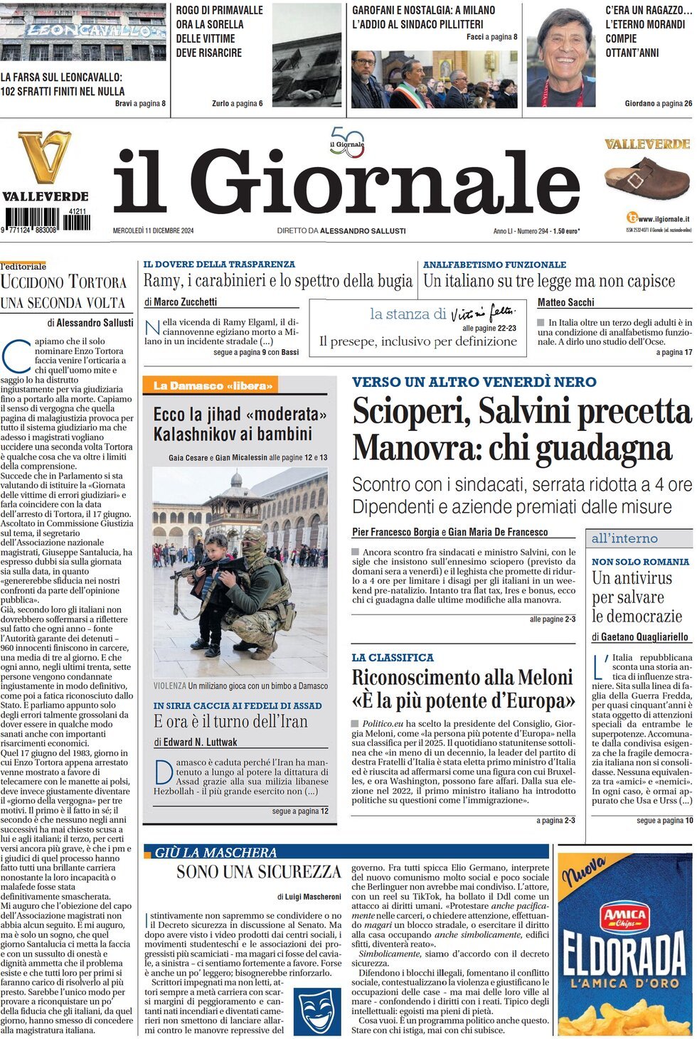 Il Giornale, prima pagina