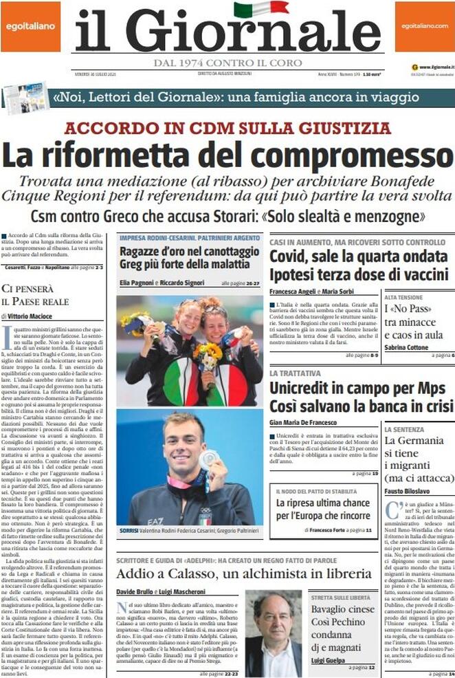 Il Giornale, prima pagina