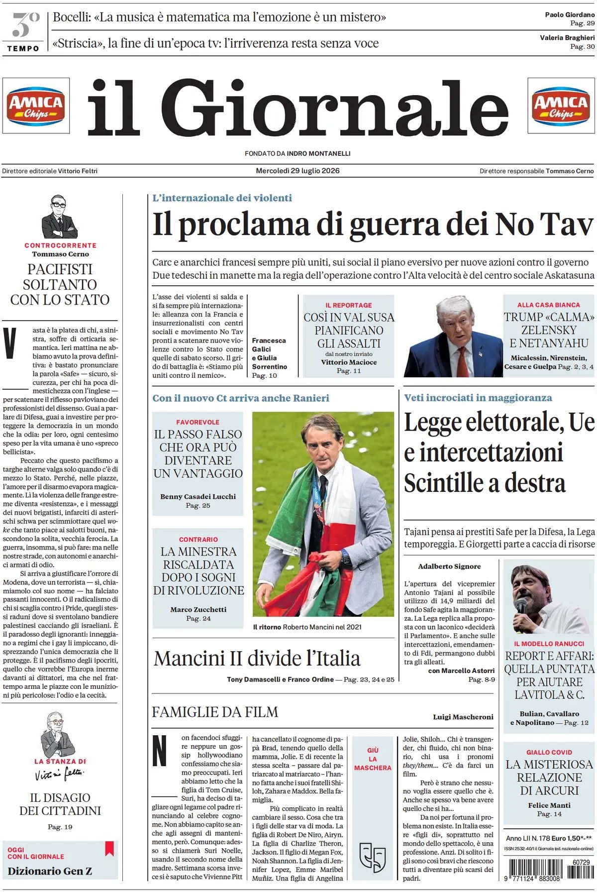 Il Giornale, prima pagina