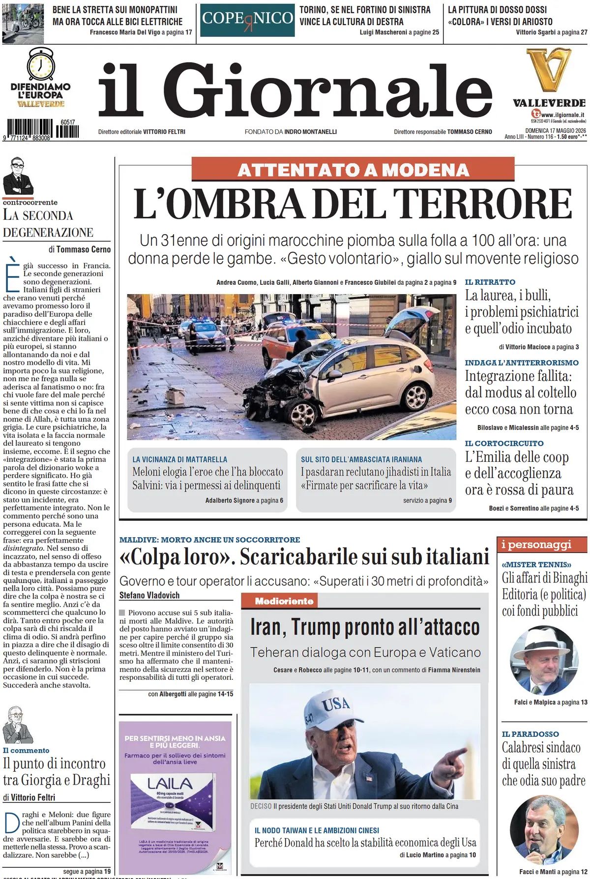 Il Giornale, prima pagina