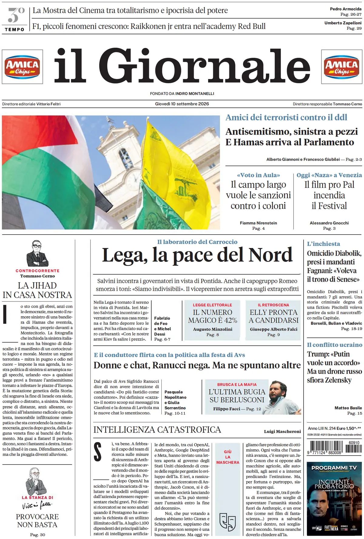 Il Giornale, prima pagina