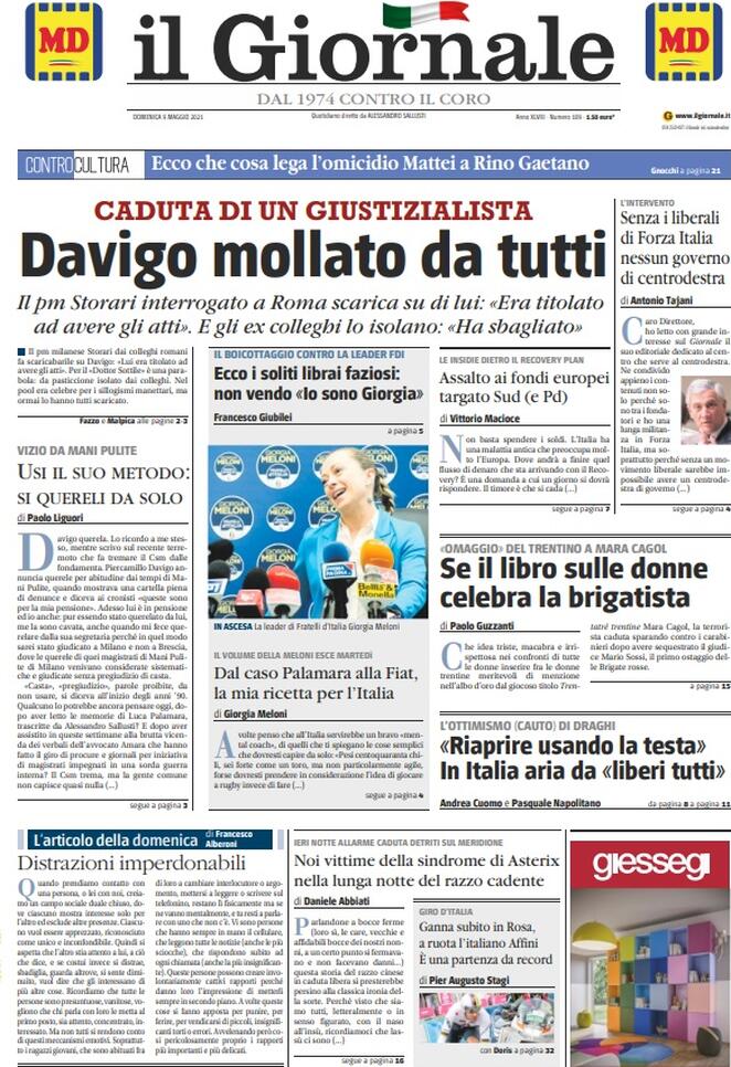 Il Giornale, prima pagina
