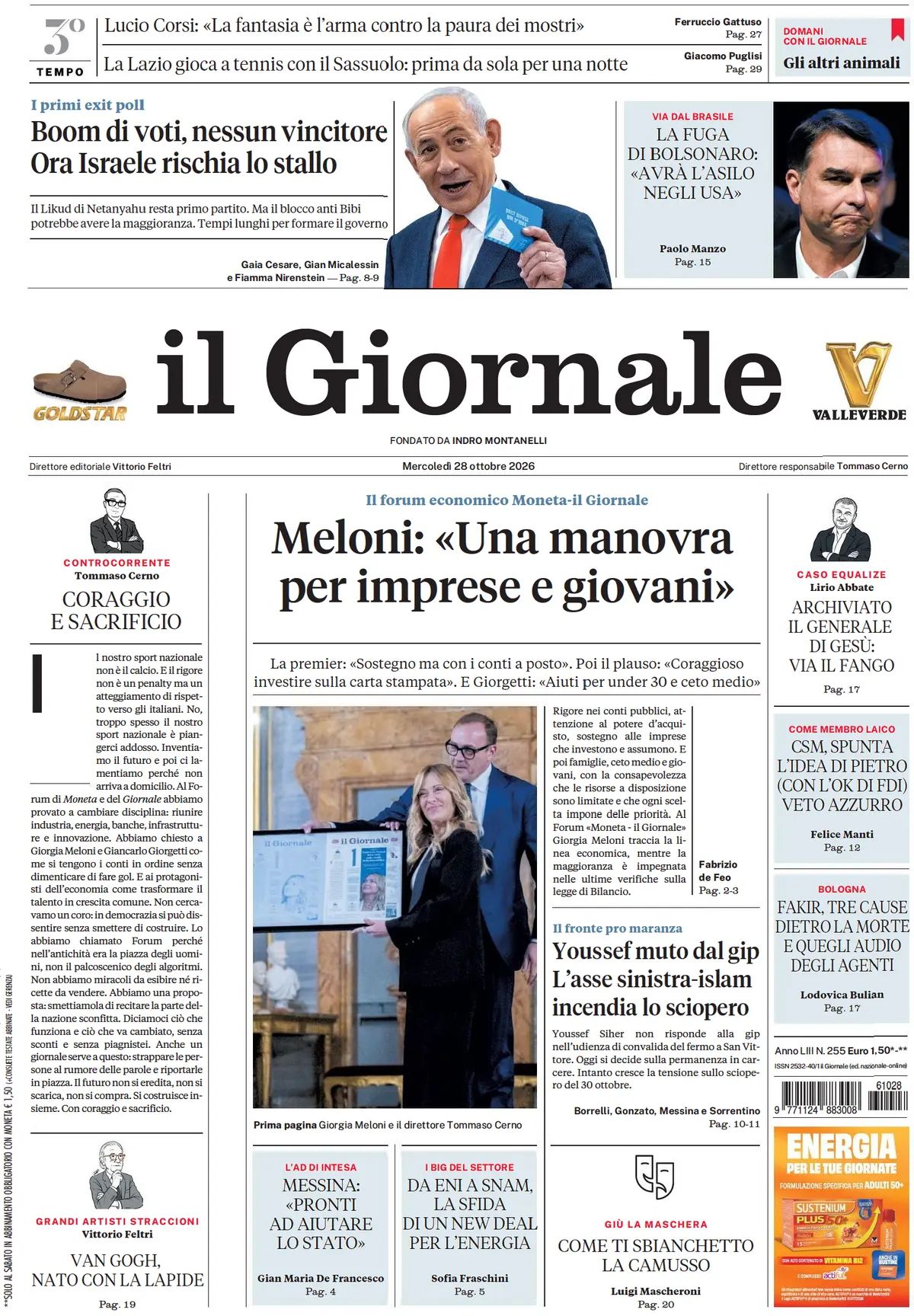 Il Giornale, prima pagina