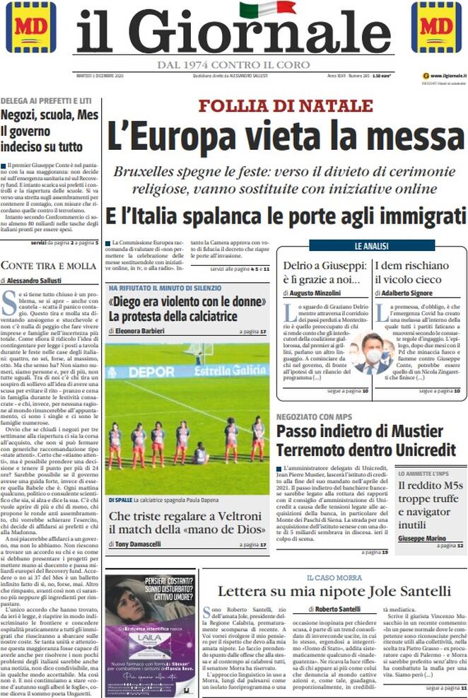 Il Giornale, prima pagina