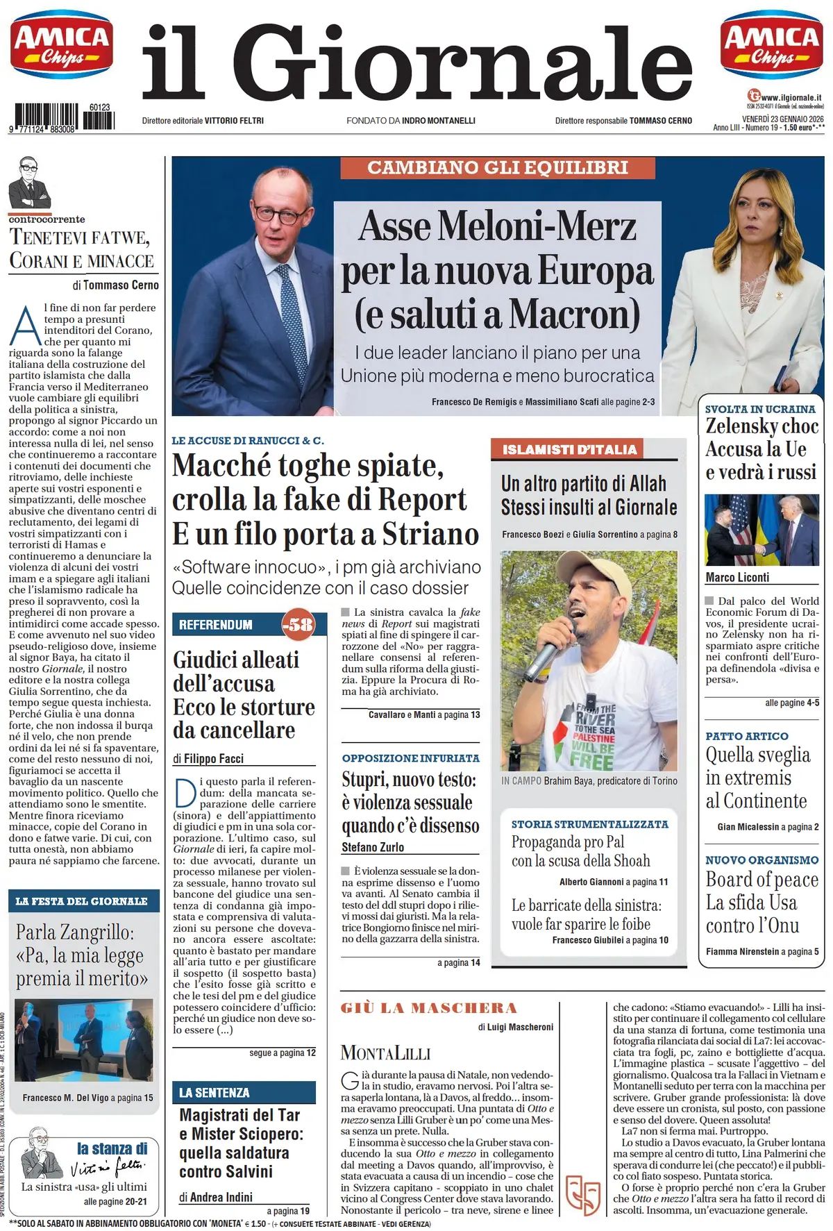 Il Giornale, prima pagina