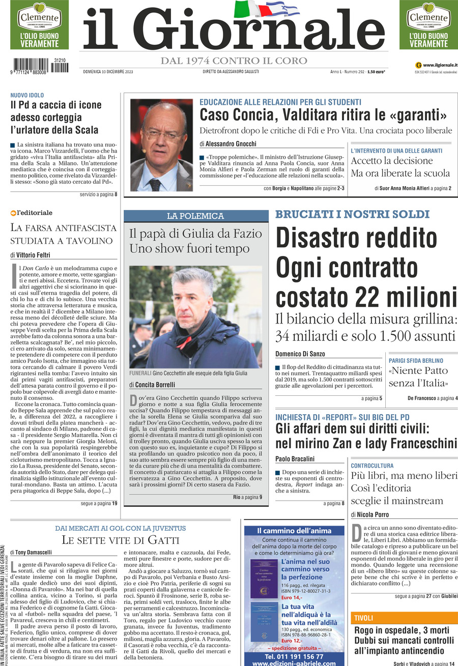 Il Giornale, prima pagina