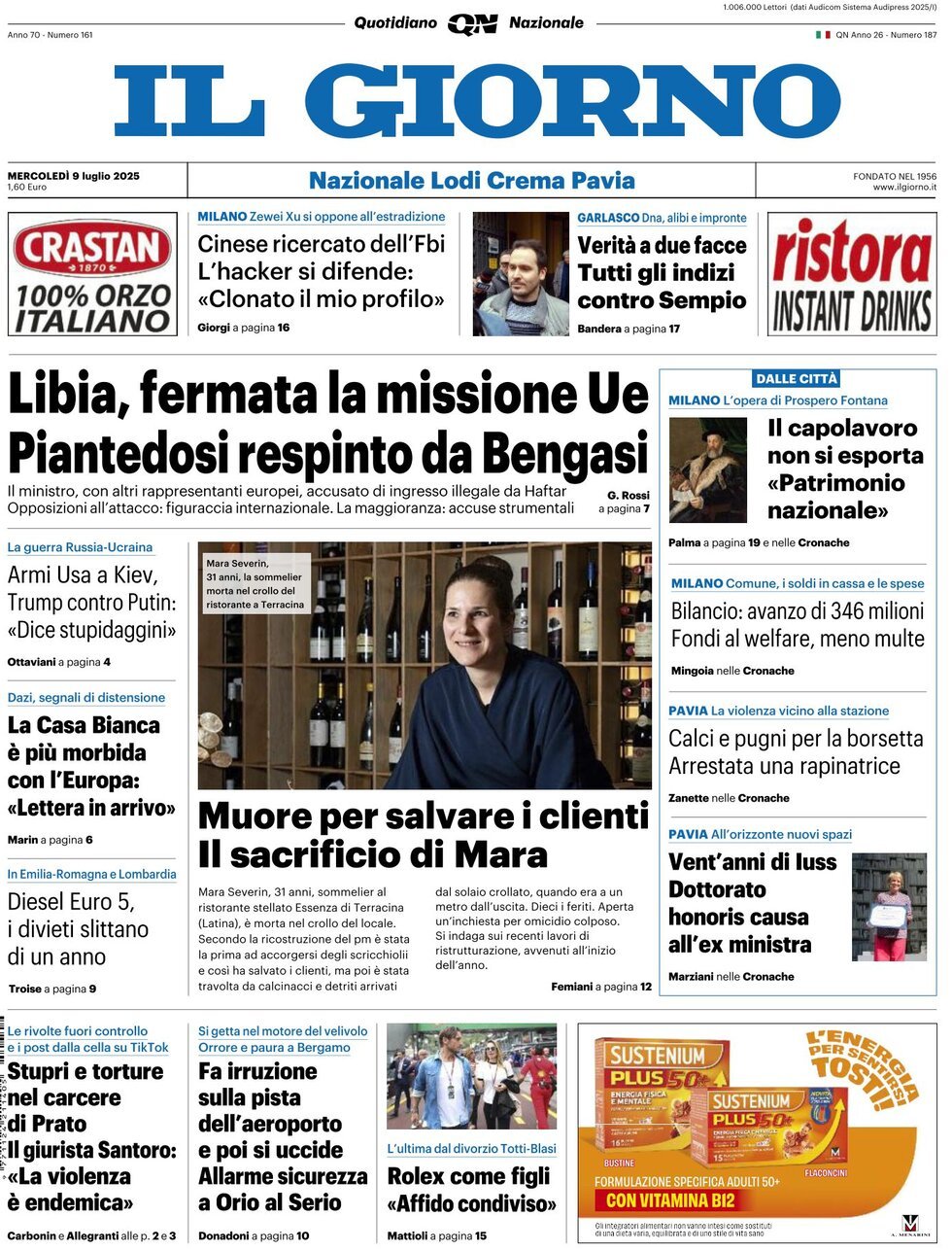 Il Giorno, prima pagina