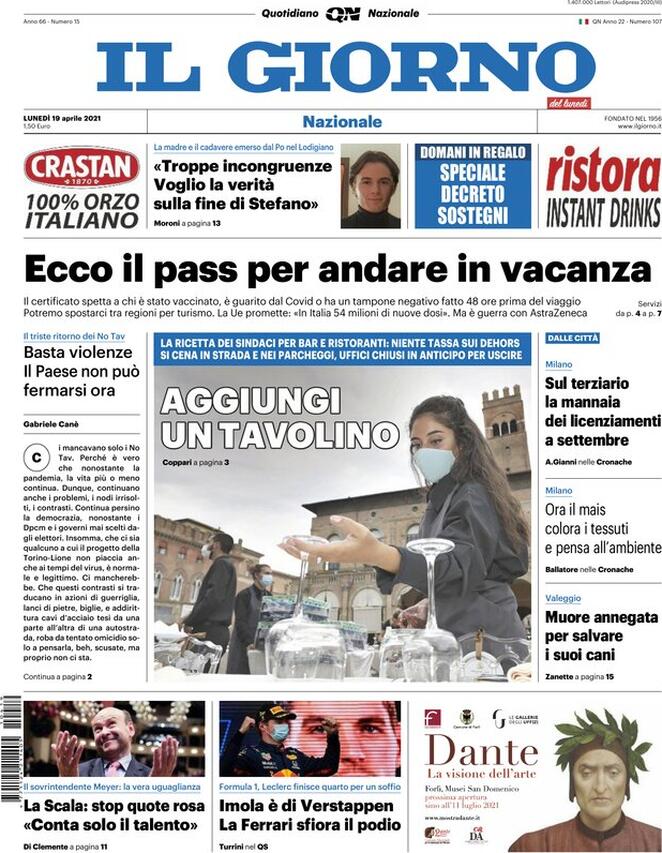 Il Giorno, prima pagina