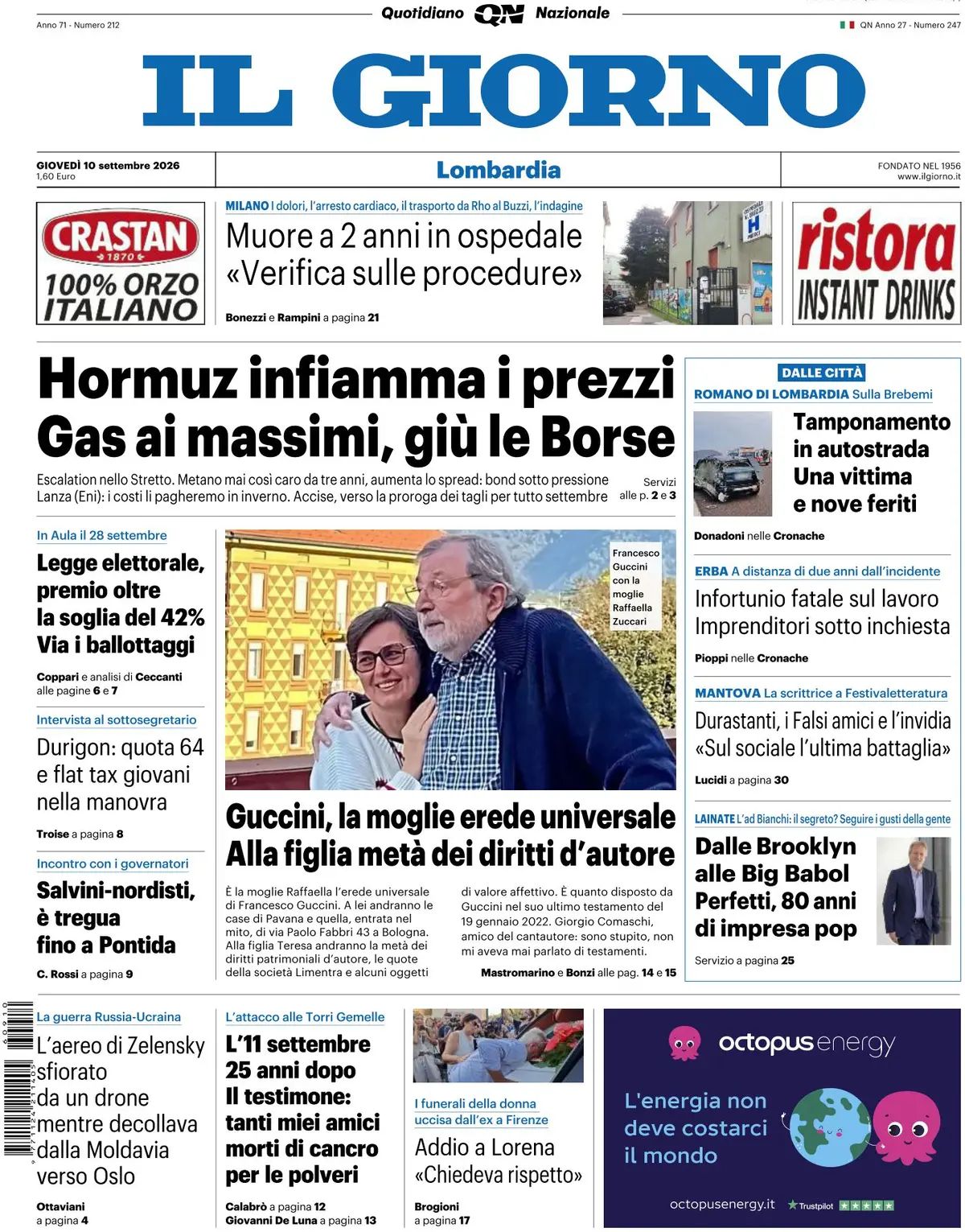 Il Giorno, prima pagina