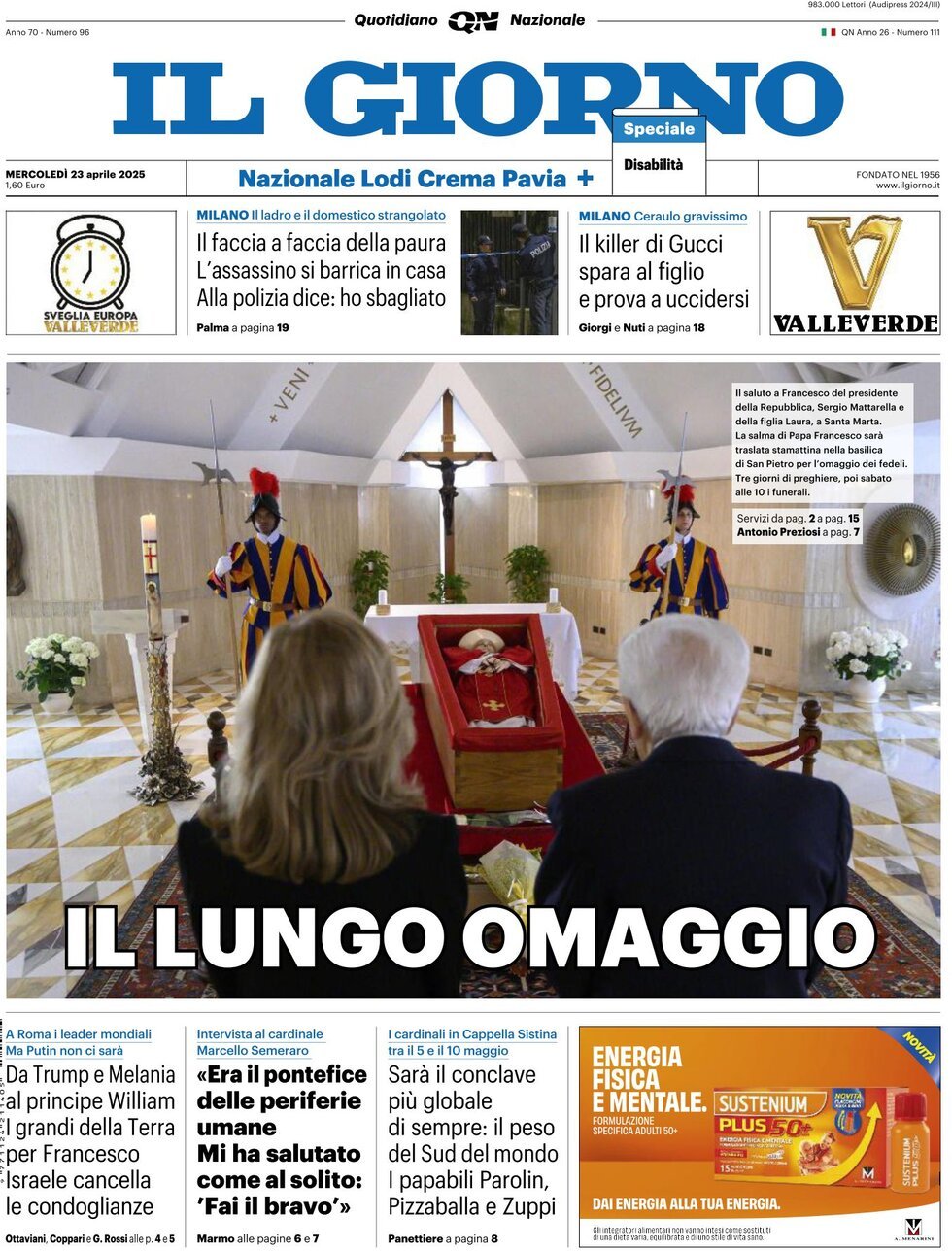 Il Giorno, prima pagina