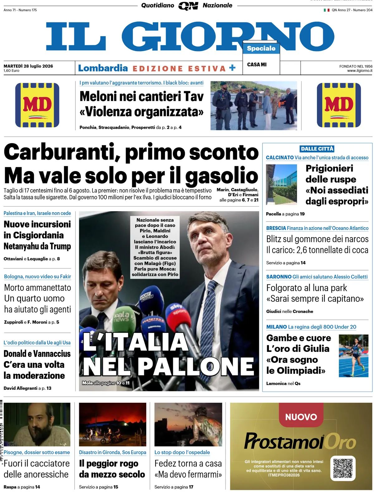 Il Giorno, prima pagina