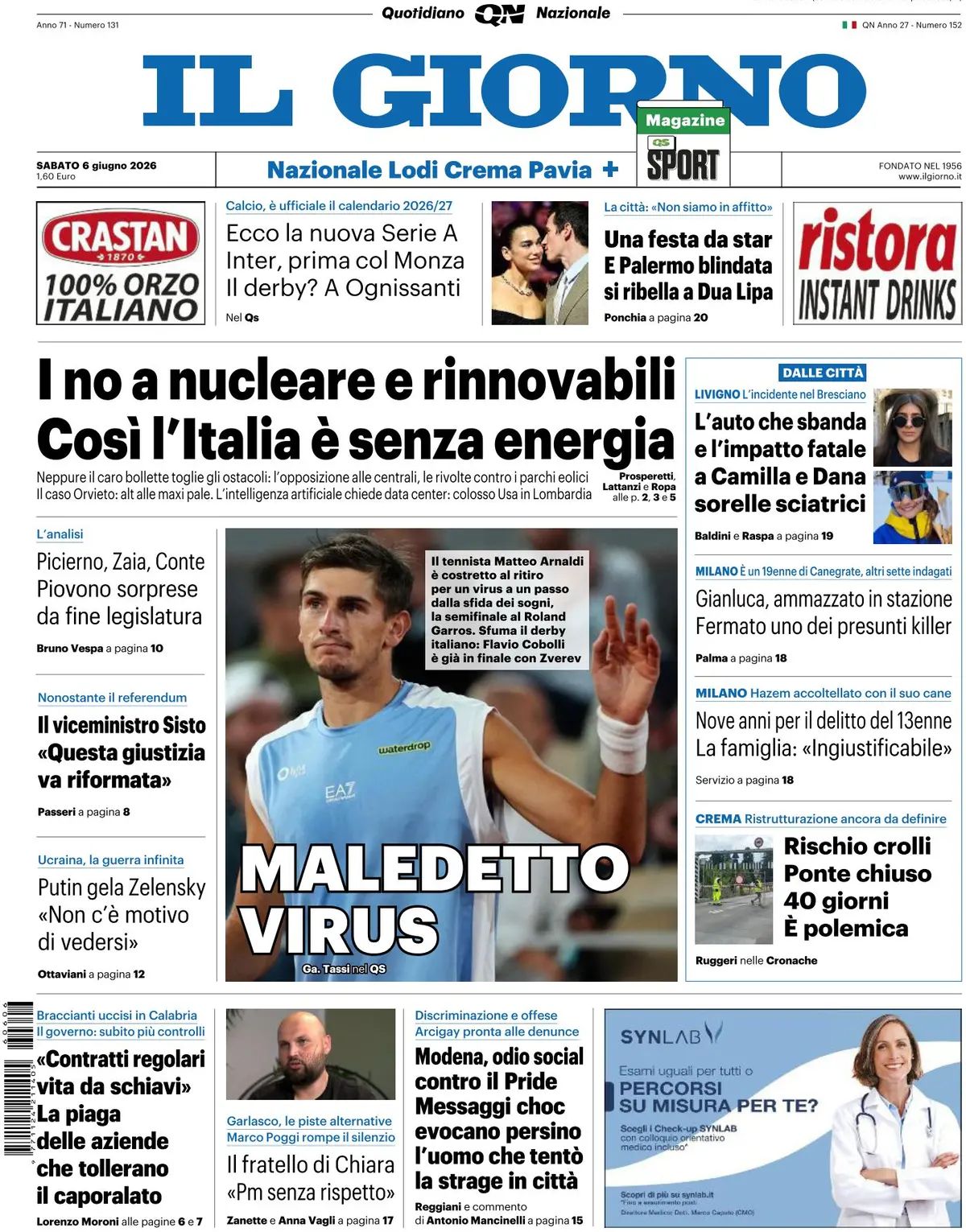 Il Giorno, prima pagina