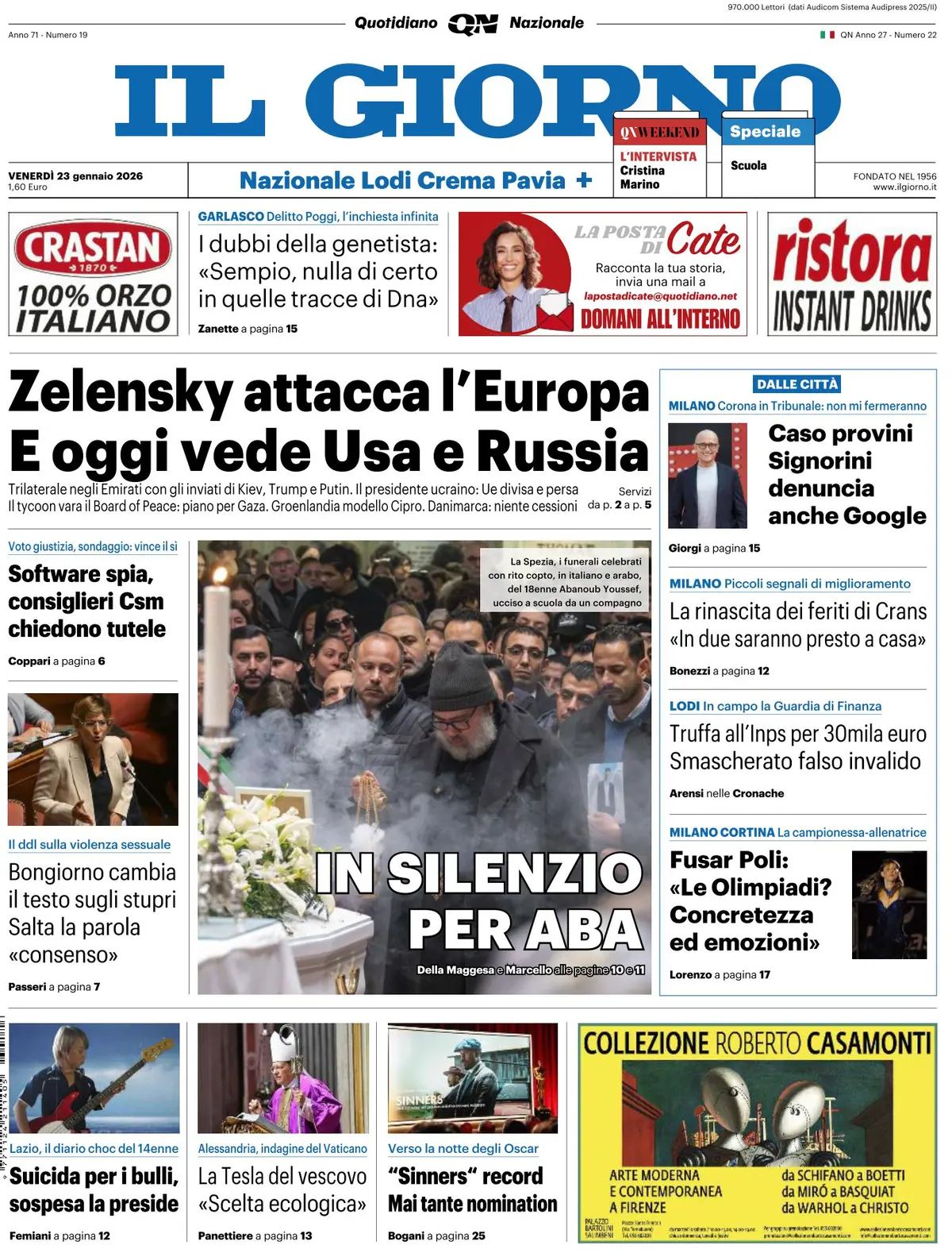 Il Giorno, prima pagina