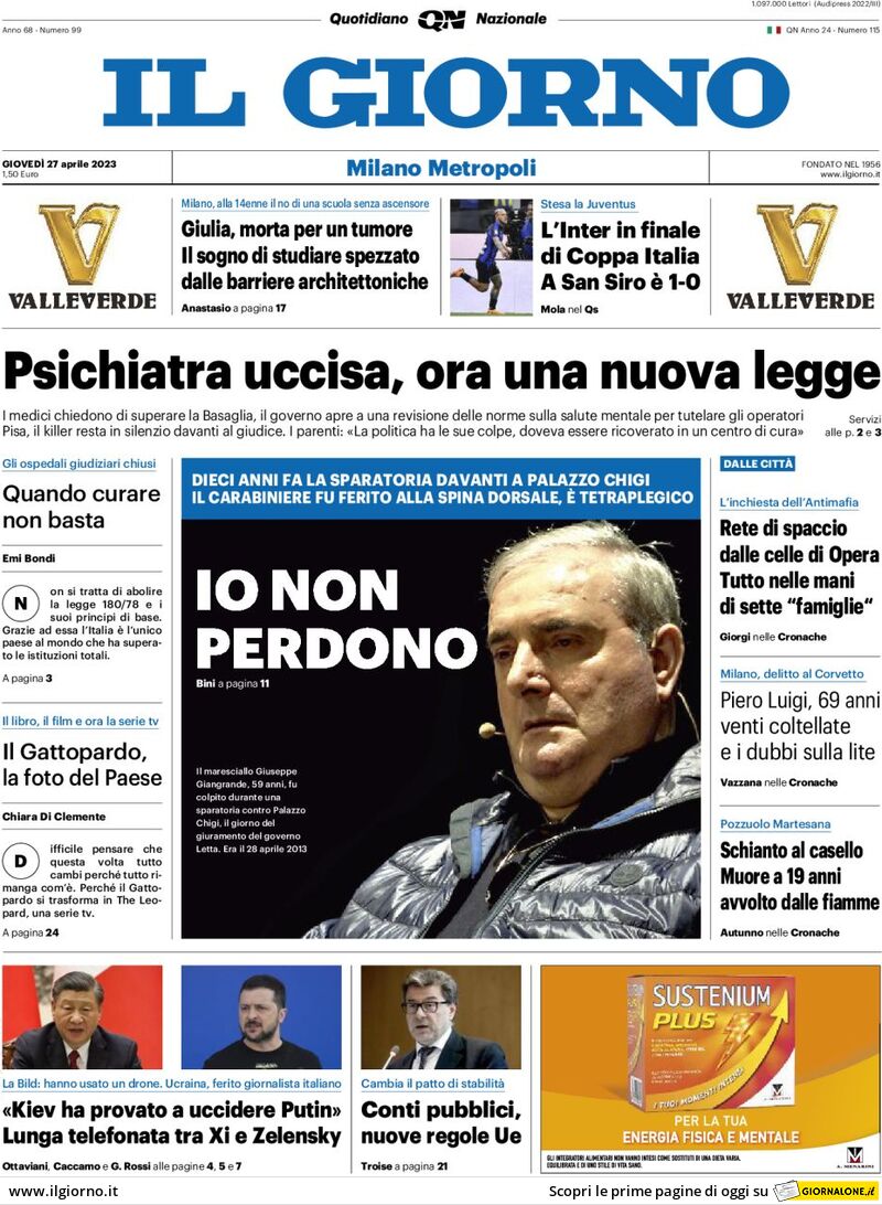 Il Giorno, prima pagina