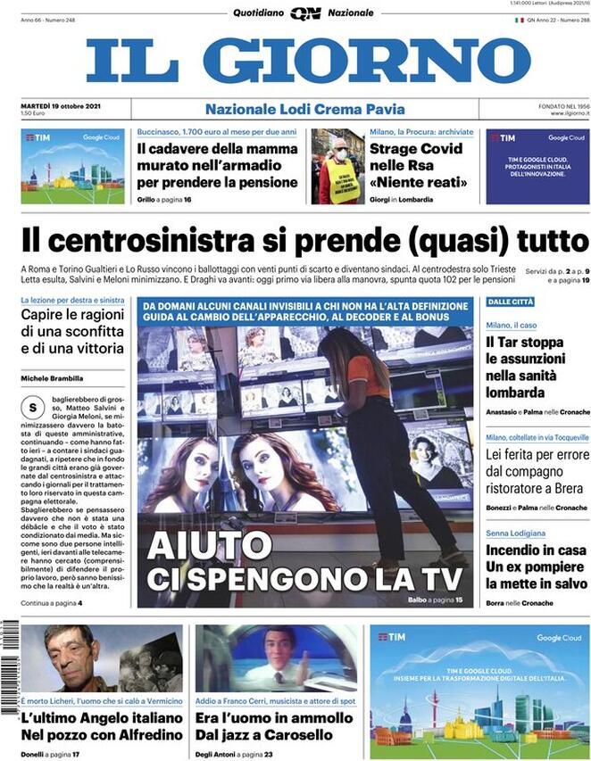 Il Giorno, prima pagina