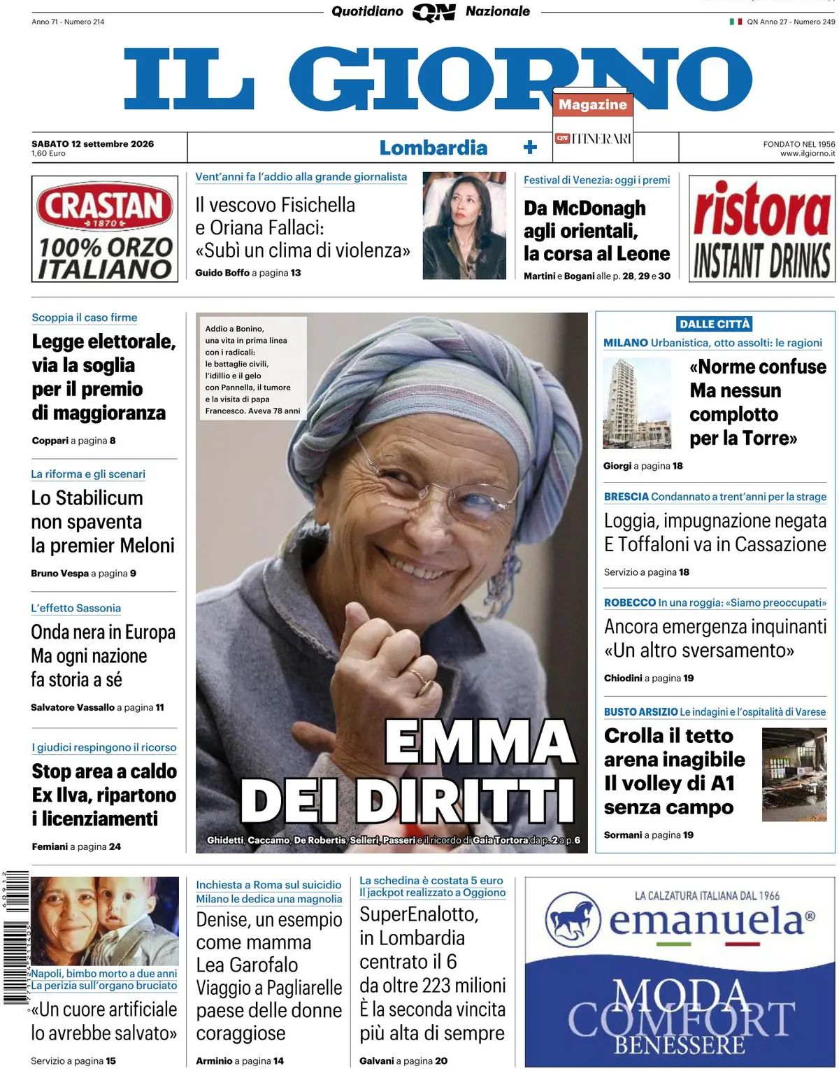 Il Giorno, prima pagina