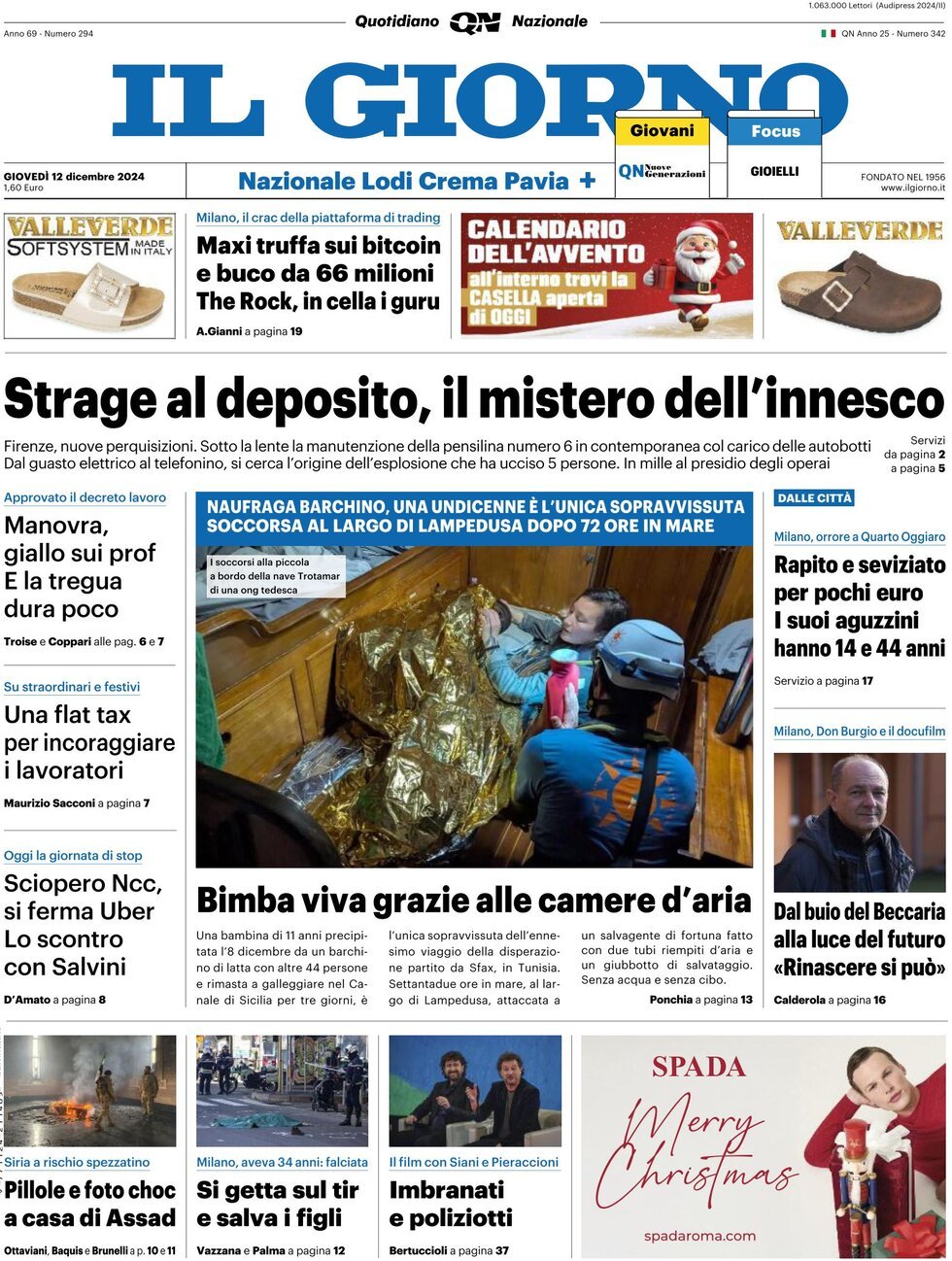 Il Giorno, prima pagina