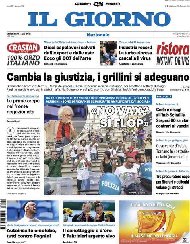 Il Giorno, prima pagina